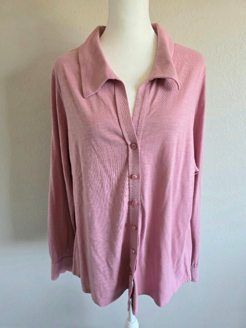 Soft Surroundings Top Shirt Dusty Pink Soft Slub Knit Long Sleeves Size PXL